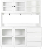 Large Freestanding Hutch Cabinet, Tall Pantry Storage with 4 Doors, 4 Drawers and Microwave Shelf, White Standing Kitchen Cupboard for Dining Room and Kitchen Organization (White)