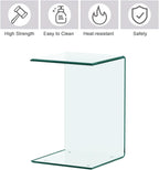 15.36" 2-Piece Glass End Table, C Shaped Side Table Set of 2 Clear Tempered Glass Snack Table Modern Nightstand Bedside Table for Living Room, Bedroom, Office, Bathroom
