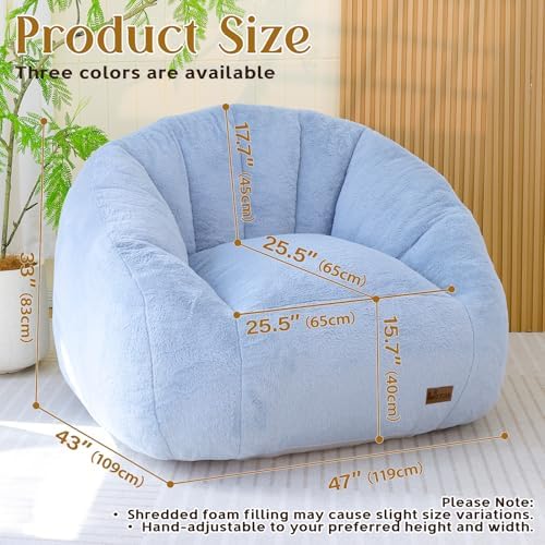 Giant Bean Bag Chair for Adults, Teens and Kids, Cozy Fluffy Corduroy Beanbag Chair with Filler, Large Floor Lounge Sofa for Living Room, Bedroom, Dorm, Gaming and Reading(XL-Light Blue)