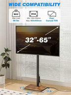 Rfiver Swivel Floor TV Stand with Power Outlet for 32-60 inch TVs, Height Adjustable Tall TV Stand with Wood Base, Hold Up to 88lbs, Saving Space Design for Bedroom, Living Room and Corner (Brown)