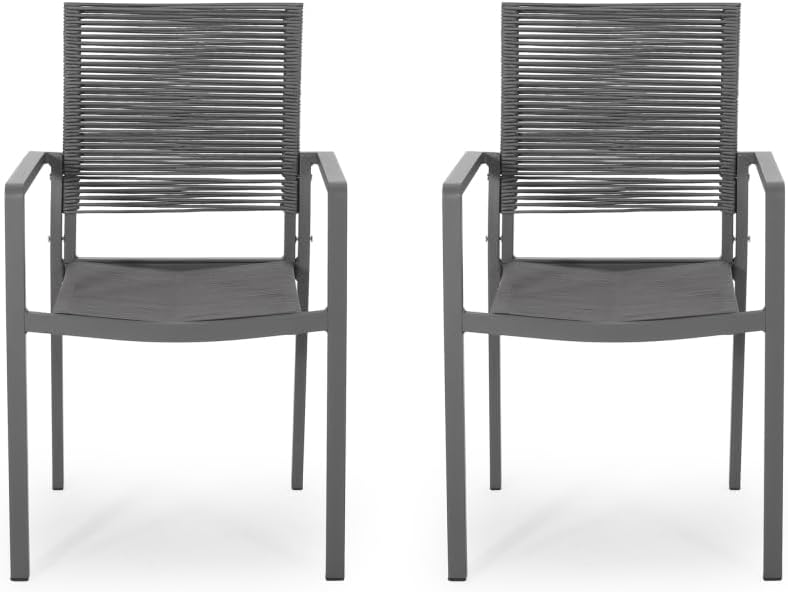 Saiveina Outdoor Modern Aluminum Dining Chair with Rope Seat (Set of 2), Gray and Dark Gray