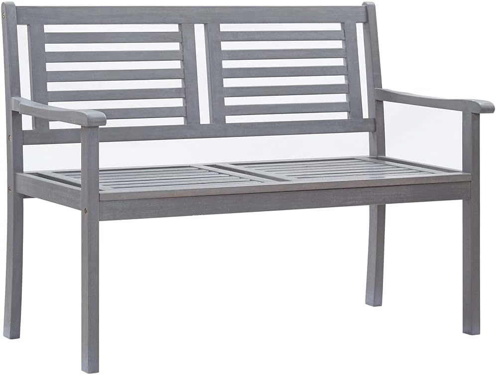 2-Seater Garden Bench, Solid Eucalyptus Wood Outdoor Patio Seat, Grey Oiled Finish Sturdy Park Furniture for Backyard, Porch, Lawn, 47.2 x 23.6 x 35 inches