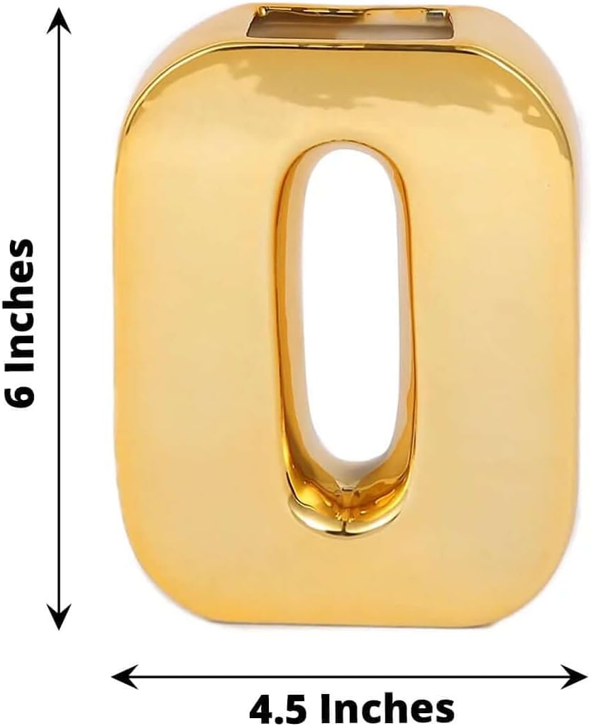 Efavormart 6" Shiny Gold Plated Ceramic Letter O Sculpture Flower Vase, Bud Planter Pot Table Centerpiece