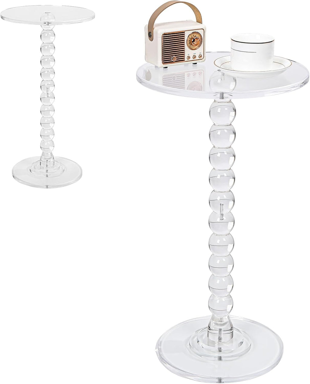 Acrylic Side Table, Clear Round End Table, Pedestal Side Tables 11.8" X 21.7", Modern Nightstand for Living Room Bedroom Balcony Decor, Easy Assembly for Small Spaces Transparent