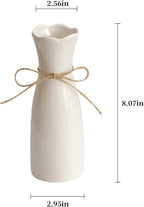 Small Vase White Ceramic Jute Rope Simple Vases for Home Decor Minimalist Modern Flower Vase Elegant Decorative Glossy Vase for Pampas Grass, Office, Living Room, Mantel and Bedroom Décor
