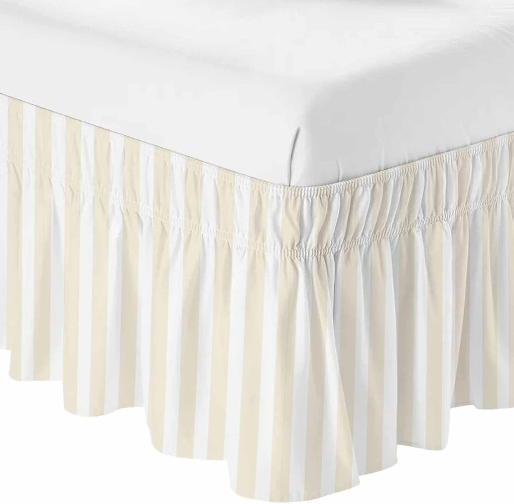 Cream Striped Bed Skirt King Size Bed Skirting 16 Inch Drop Adjustable Elastic Dust Ruffles Wrap Around Bedskirt Pleated Modern Farmhouse Cream White Stripes Bedding Frame Cover for King Size Dorm