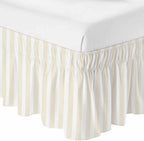 Cream Striped Bed Skirt King Size Bed Skirting 16 Inch Drop Adjustable Elastic Dust Ruffles Wrap Around Bedskirt Pleated Modern Farmhouse Cream White Stripes Bedding Frame Cover for King Size Dorm