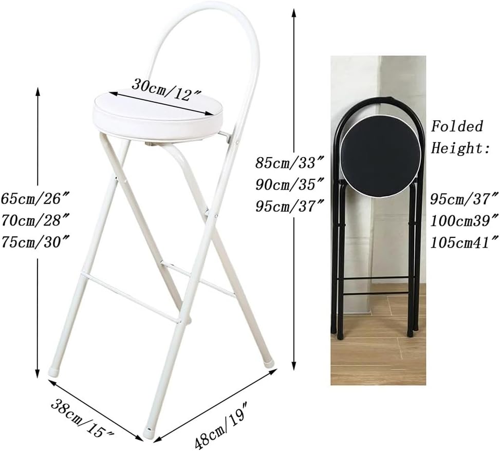 Folding Breakfast Bar Stool, 26/28/30" Tall Chair with Padded Seat, Portable Round Counter Height Stool with Backrest, Foldable Stool for Adults Outdoor Indoor ( Color : Black 1 pc , Size : 75cm/30" )