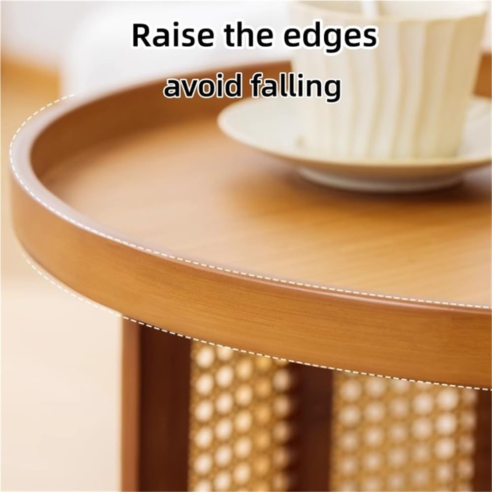 2-Layer Storage End Table, Resin Rattan Small Side Table, Small Round Table with Open Storage, Minimalist Design Sofa Table for Living Room and Balcony(Brown,39cm/15.4in)
