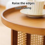 2-Layer Storage End Table, Resin Rattan Small Side Table, Small Round Table with Open Storage, Minimalist Design Sofa Table for Living Room and Balcony(Brown,39cm/15.4in)