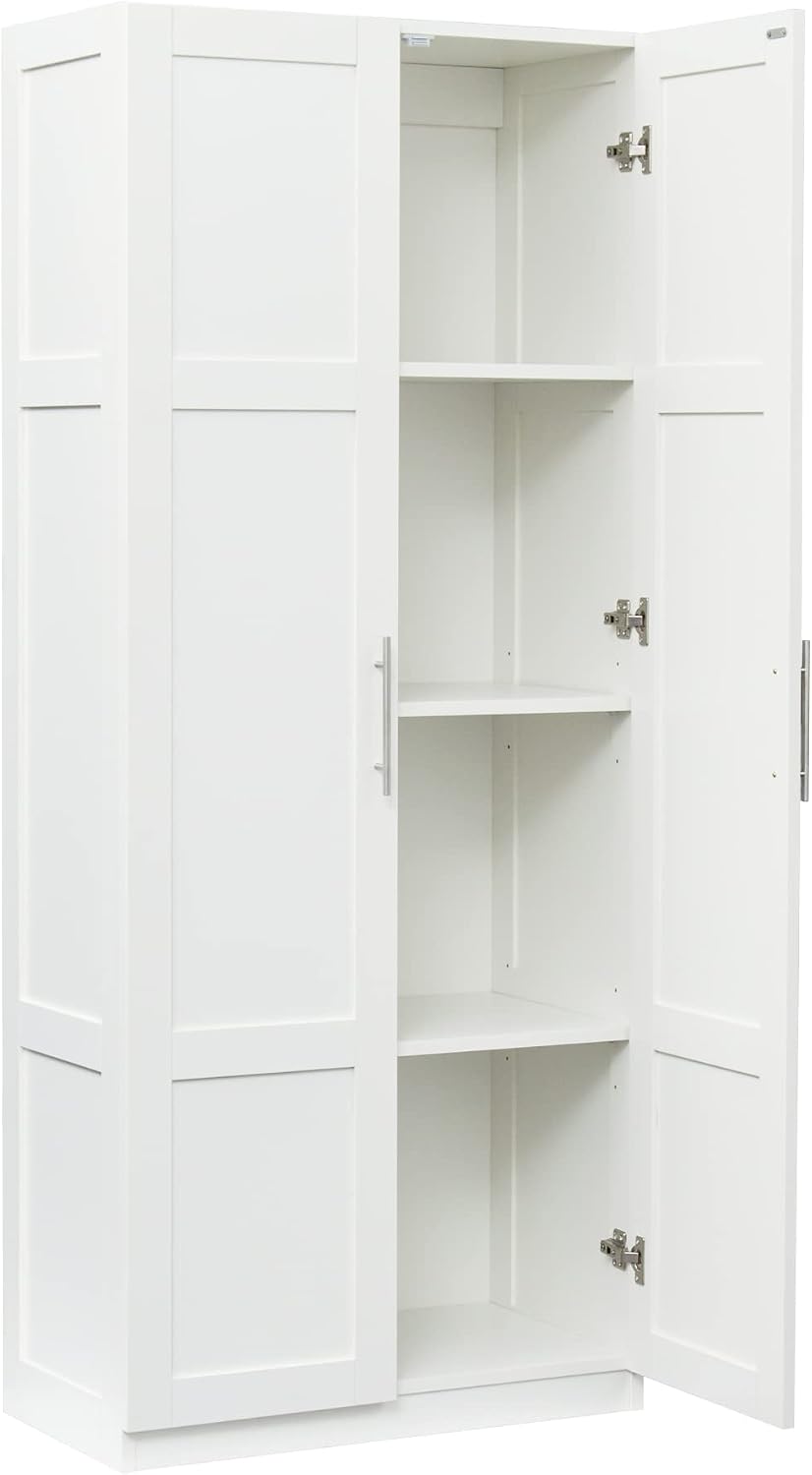 LUMISOL Modern Kitchen Pantry Cabinet with 2 Doors, Buffet Cupboards Sideboard with 4 Storage Spaces, Kitchen Hutch for Living Room Dining Room, White