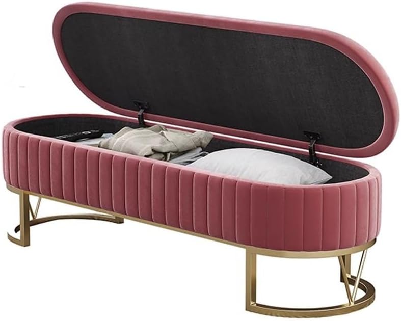 Modern Storage Bench Upholstered Bedside Stool with Metal Legs Modern for Living Room Entryway Entryway(Pink,Small)