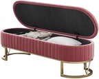 Modern Storage Bench Upholstered Bedside Stool with Metal Legs Modern for Living Room Entryway Entryway(Pink,Small)