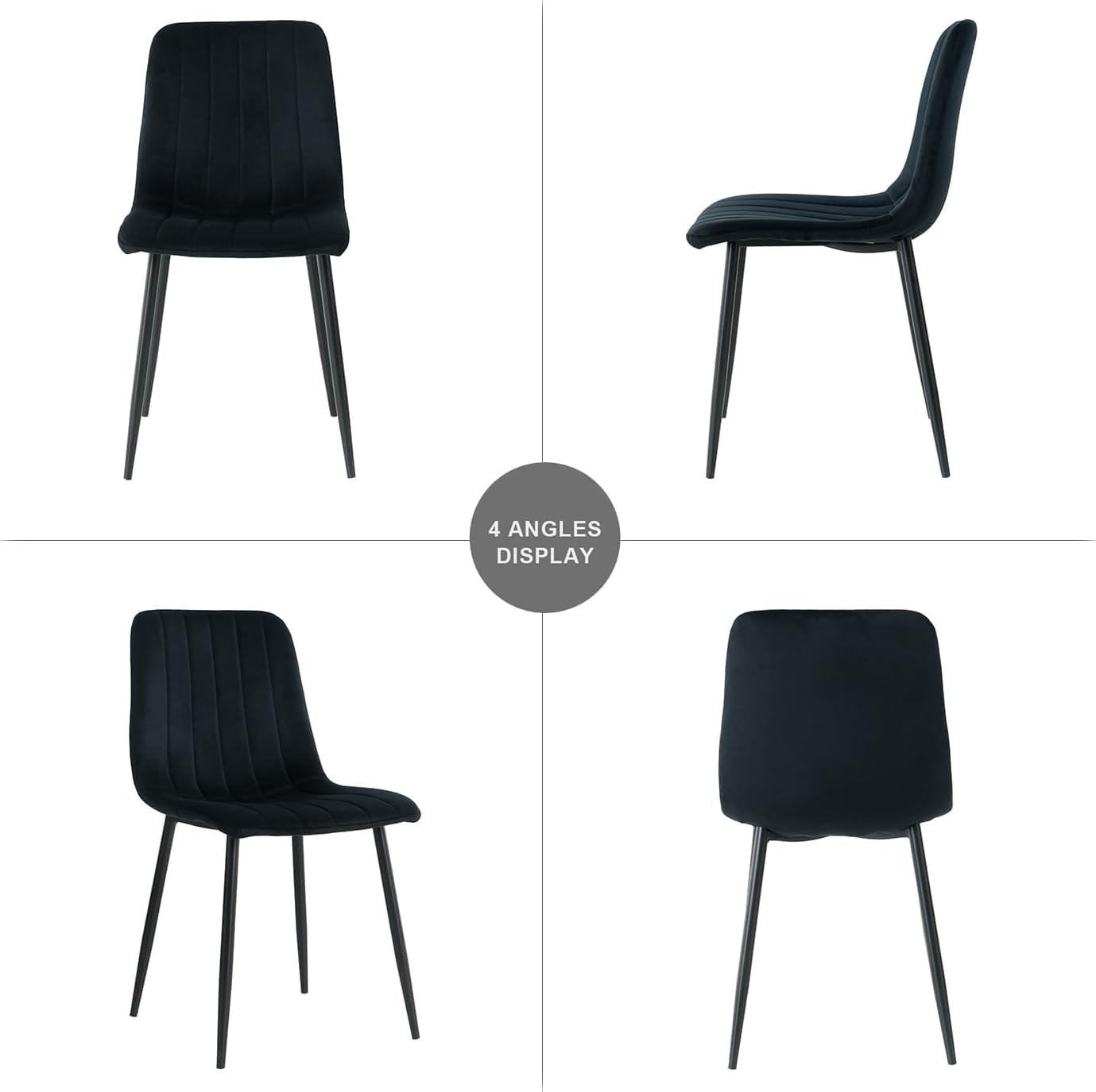 Dining Chairs Set of 4, Modern Kitchen Dining Room Chairs, Ergonomic Velvet Dining Chairs Upholstered Cushion Seat and Sturdy Metal Legs (Black)