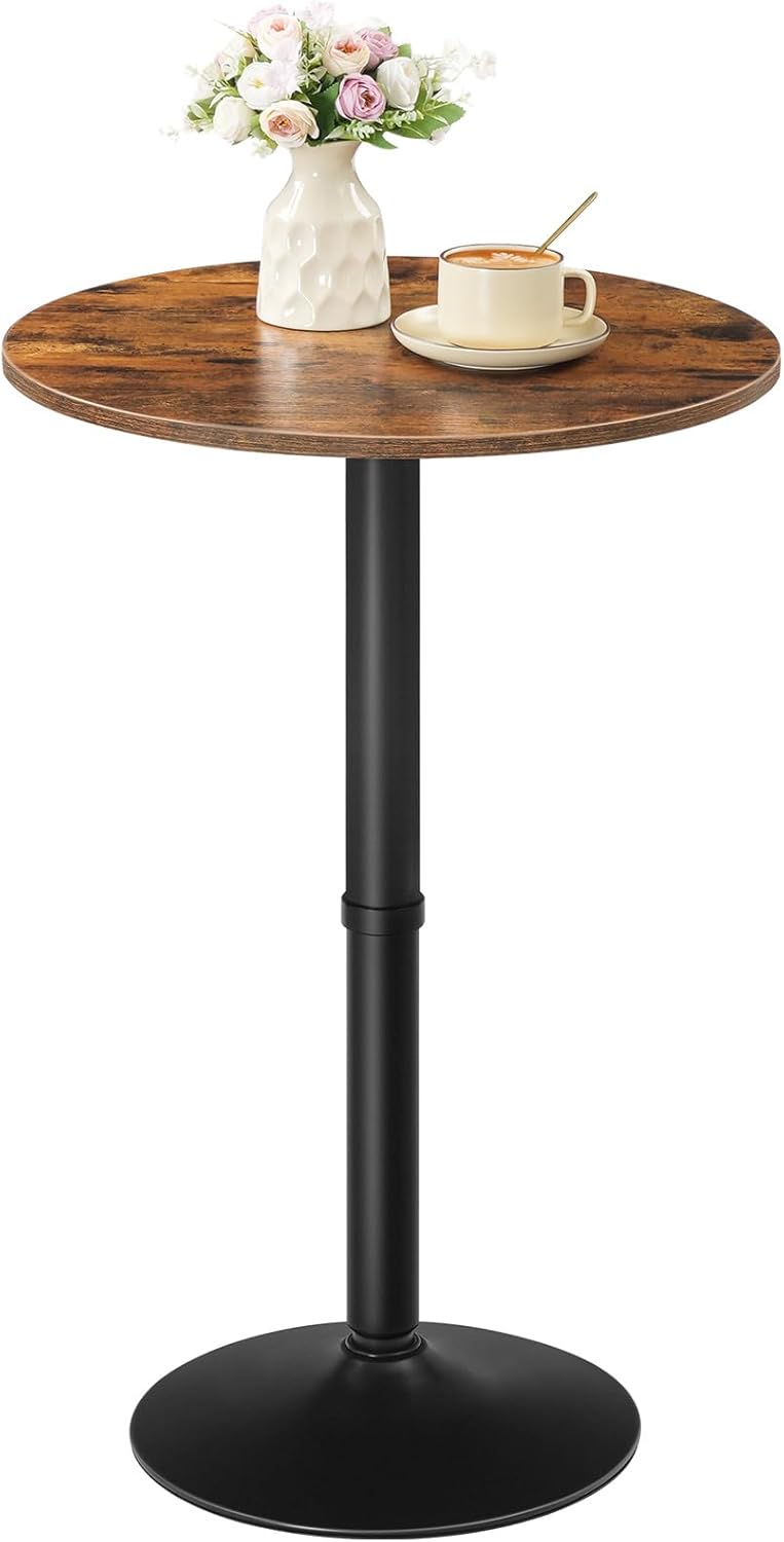 HOOBRO Round Bar Table, 35" Tall Pub Table, Cocktail Table with Base for Narrow Space, Bar Height Table for Kitchen, Easy to Assemble, Rustic Brown BF57BT01