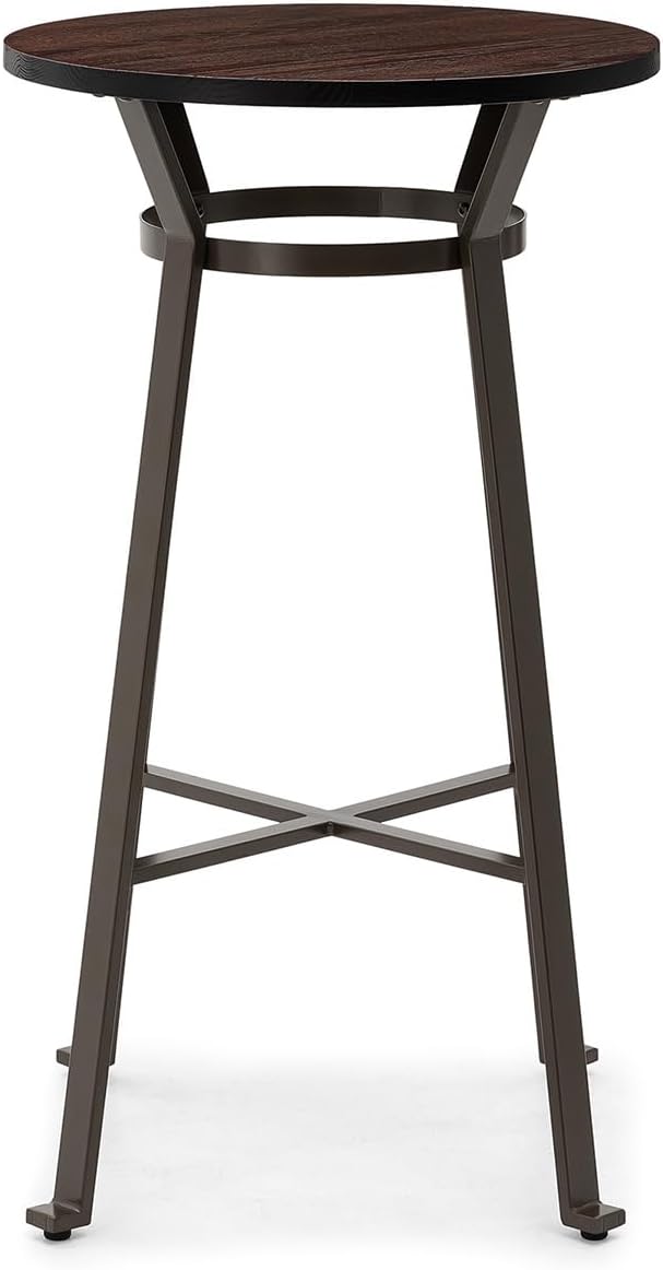Glitzhome Round Bar Table, 41.25" H Wood Bistro Pub Table with Metal X-Leg Footrest, Rustic Kitchen Island Table for Dining Coffee Cocktail Living Room Small Space