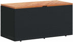 Patio Storage Box Black 43.3x19.7x21.3 Inches Poly Rattan Acacia Wood Garden Bench Seat with Waterproof Bag