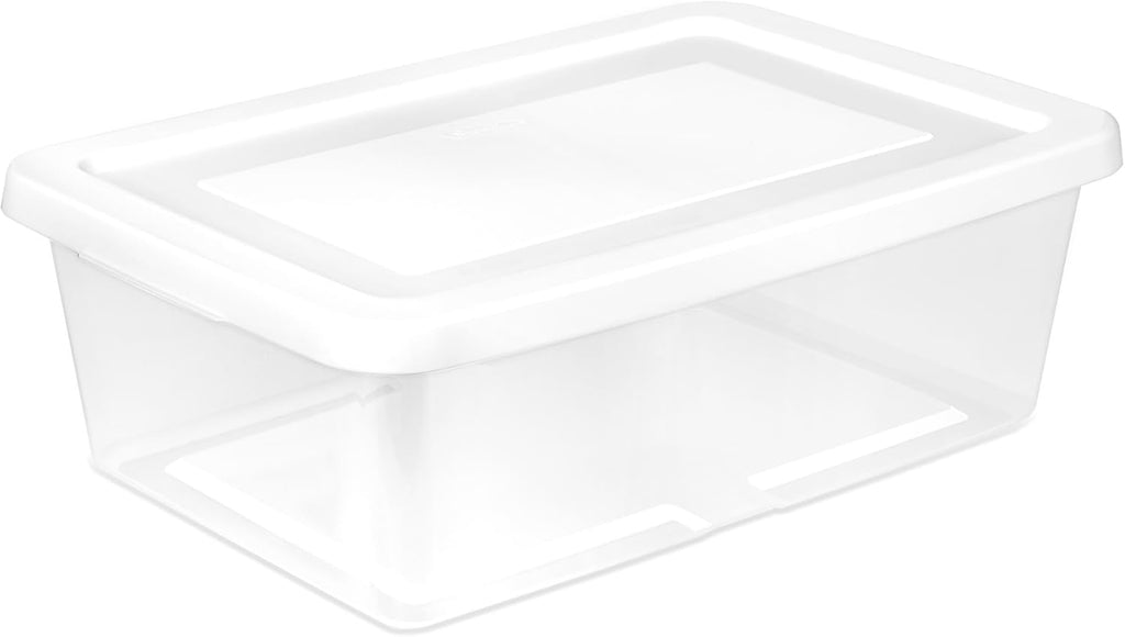 Sterilite 30 Pack Storage Box, 12 Quart Stackable Tote, Clear Plastic Container with Secure Snapping Lids for Home and Office Organization, White