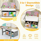 Byroce Kids Storage Bench with 2 Fabric Drawers, Multifunctional Toy Organizer Bench with T-Shaped Armrests, Convertible Activity Table and Chair Set for Playroom, Bedroom, and Nursery (Gray)