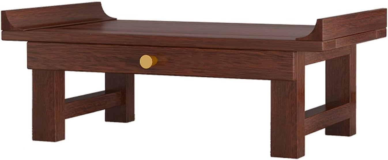 Personal Prayer Shrine Desk, Chinese Style Floor Shrine Stand with Retractable Pull Plate, Wood Meditation Altar Table for Bedroom, Office(15.7 * 9.8 * 6.3in)