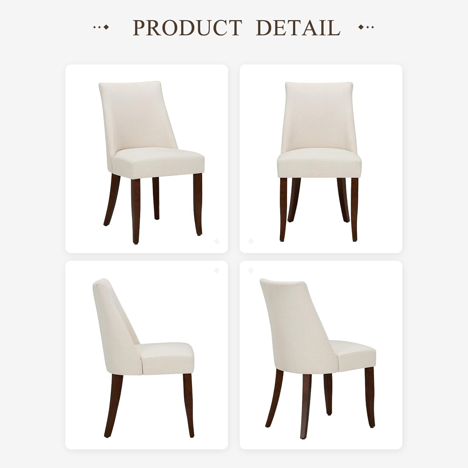 COLAMY Upholstered Dining Chairs Set of 2, Mid Century Modern Kitchen Chairs with Back, Farmhouse Fabric Side Dining Room Chairs with Wood Legs for Dining Room Restaurant, Beige