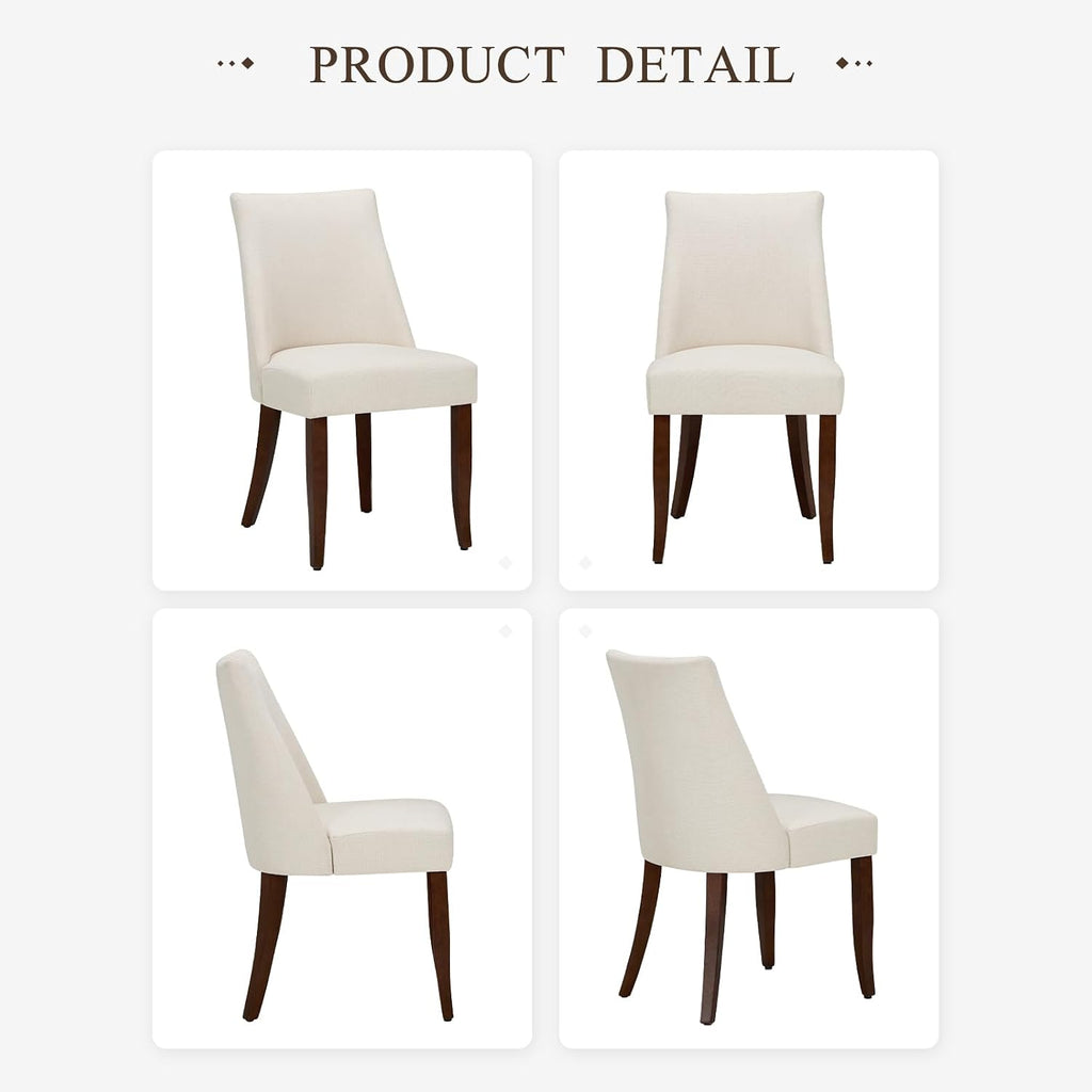 Upholstered Dining Chairs Set of 6, Mid Century Modern Kitchen Chairs with Back, Farmhouse Fabric Side Dining Room Chairs with Wood Legs for Dining Room Restaurant, Beige
