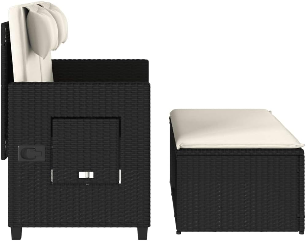 Garden Bench Black and Cream White,Reclining Garden Bench with Adjustable Armrests for Outdoor Comfort Patio Furniture