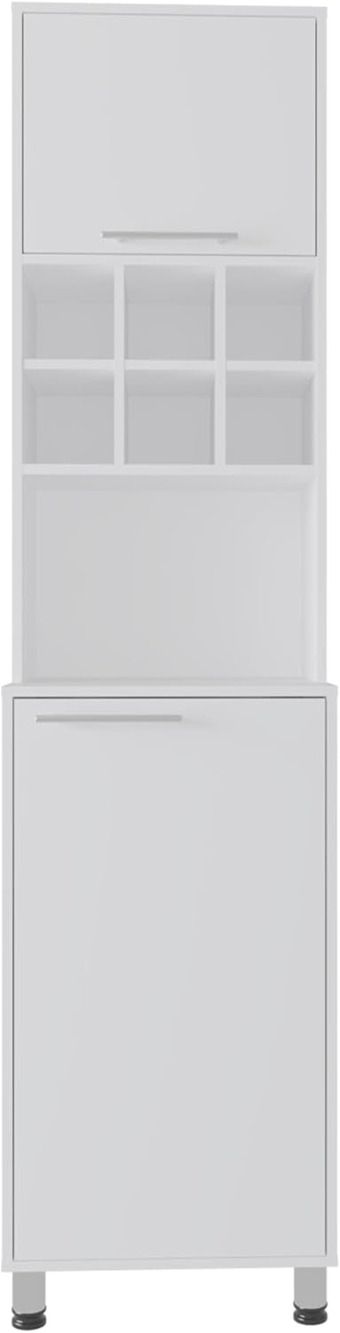 19.7" D*19.6" W*80.3" H Kitchen Pantry with 6 Spice Cubbies, 2 Shelves & Single Door, Rectangular Storage Cabinet, Modern Minimalist, for Living Room, Dining Room, White