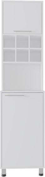 19.7" D*19.6" W*80.3" H Kitchen Pantry with 6 Spice Cubbies, 2 Shelves & Single Door, Rectangular Storage Cabinet, Modern Minimalist, for Living Room, Dining Room, White