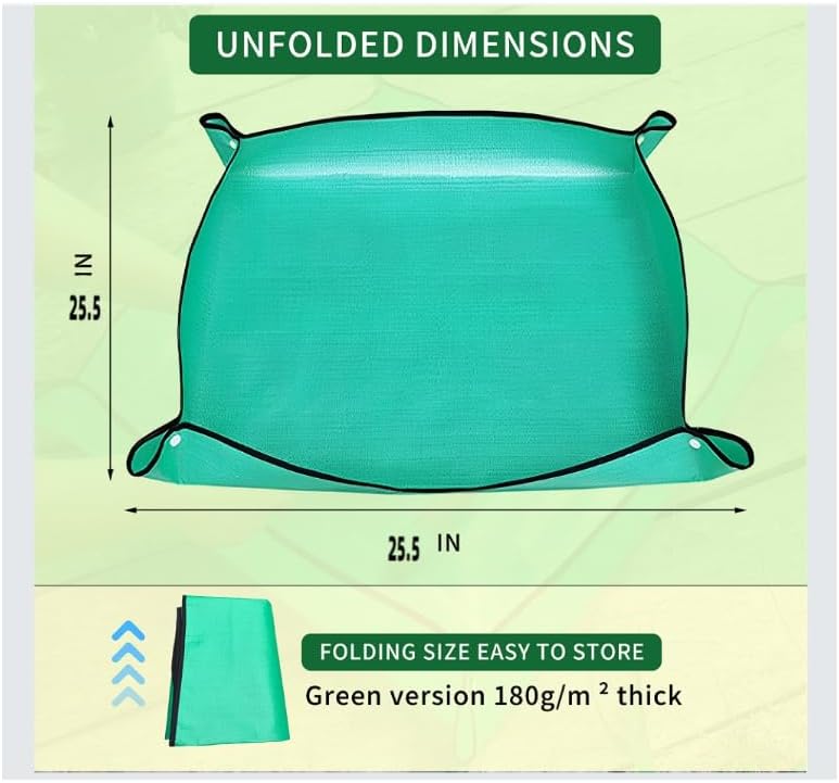 Green Large Foldable Waterproof Potting Mat for Indoor Plants & Succulents - Ideal Transplanting & Repotting Tray, for Plant Lovers and Gardeners (65cm*65cm) (Green)