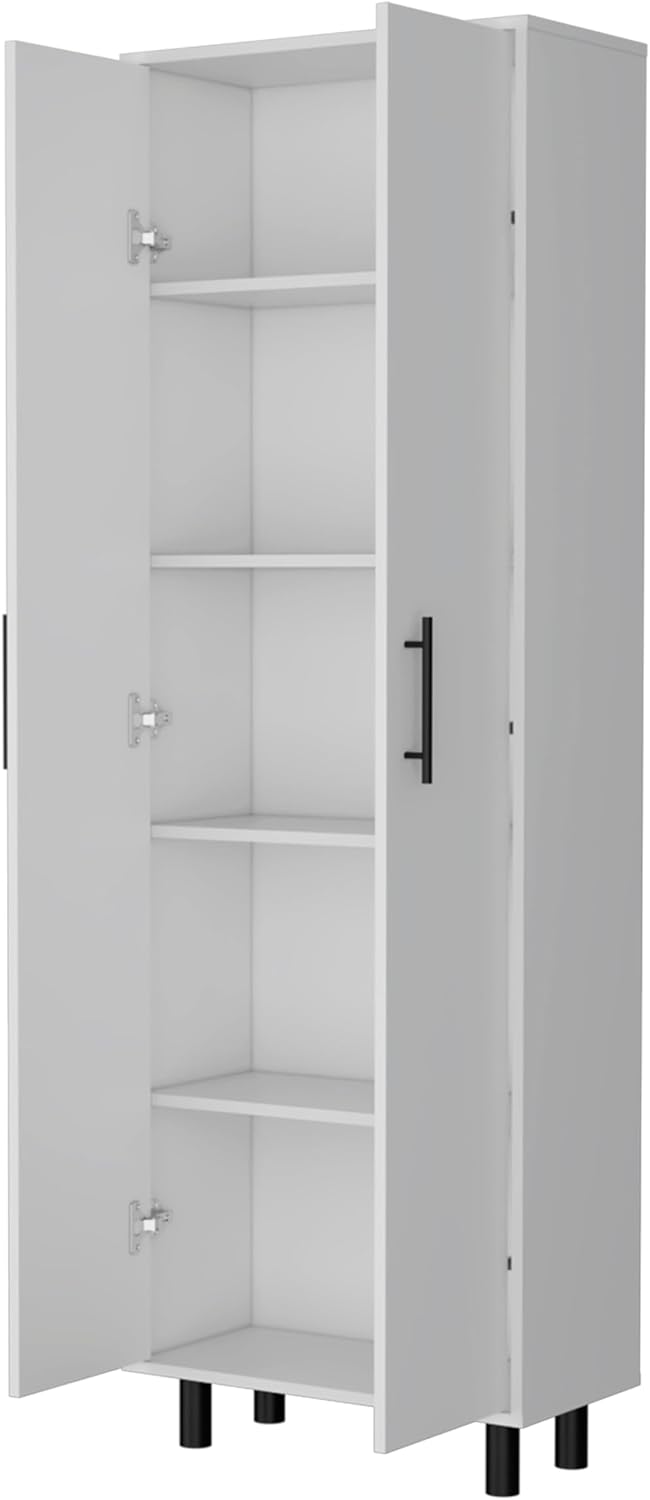 Spacious White Tall Pantry Cabinet with 5 Shelves - Kitchen Cupboard Organizer Storage