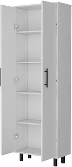 Spacious White Tall Pantry Cabinet with 5 Shelves - Kitchen Cupboard Organizer Storage