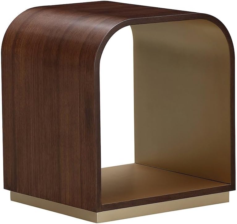 Michael Amini Houston Brown Walnut End Table Solid and Manufactured Wood Birch Wood Species Single Piece Sturdy Contemporary Accent Furniture for Living Room