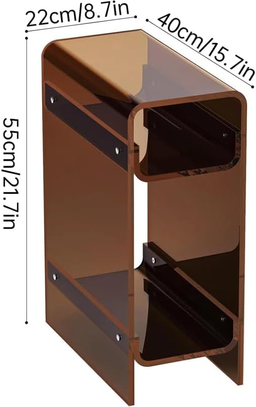 Acrylic End Table with Storage, Narrow Slim Side Table for Small Spaces Skinny nightstand Bedside Table for Bedroom, Living Room, Office (Brown)