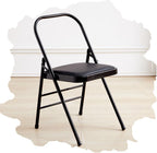 Foldable Iyengar Yoga Chair, Black, 18inch Seat Height, Adult, Indoor, Faux Leather, High Back, Armless, Rectangular, Compact, Yoga, 1 Count