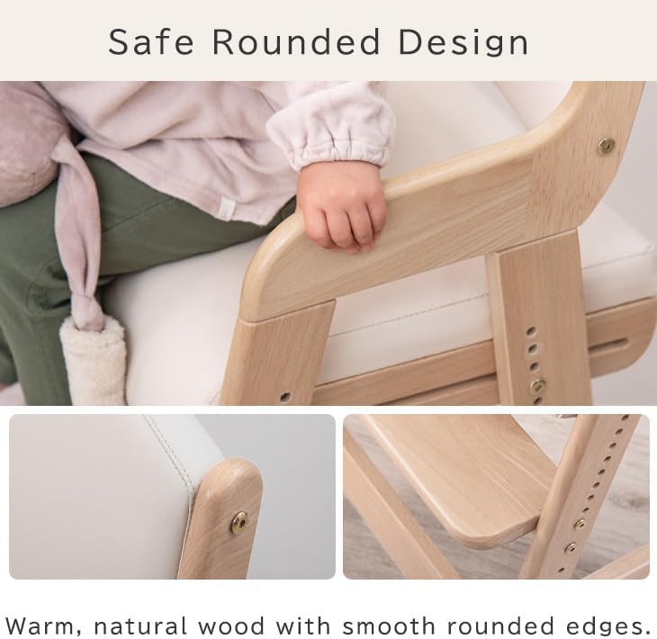 タンスのゲン TANSU NO GEN Japanese Wooden Chair, Height Adjustment for Babies and Toddlers Aged 4-12, up to 99.2 lbs, Designed in Japan, Slide The seat, Brown,4960040102(113286)