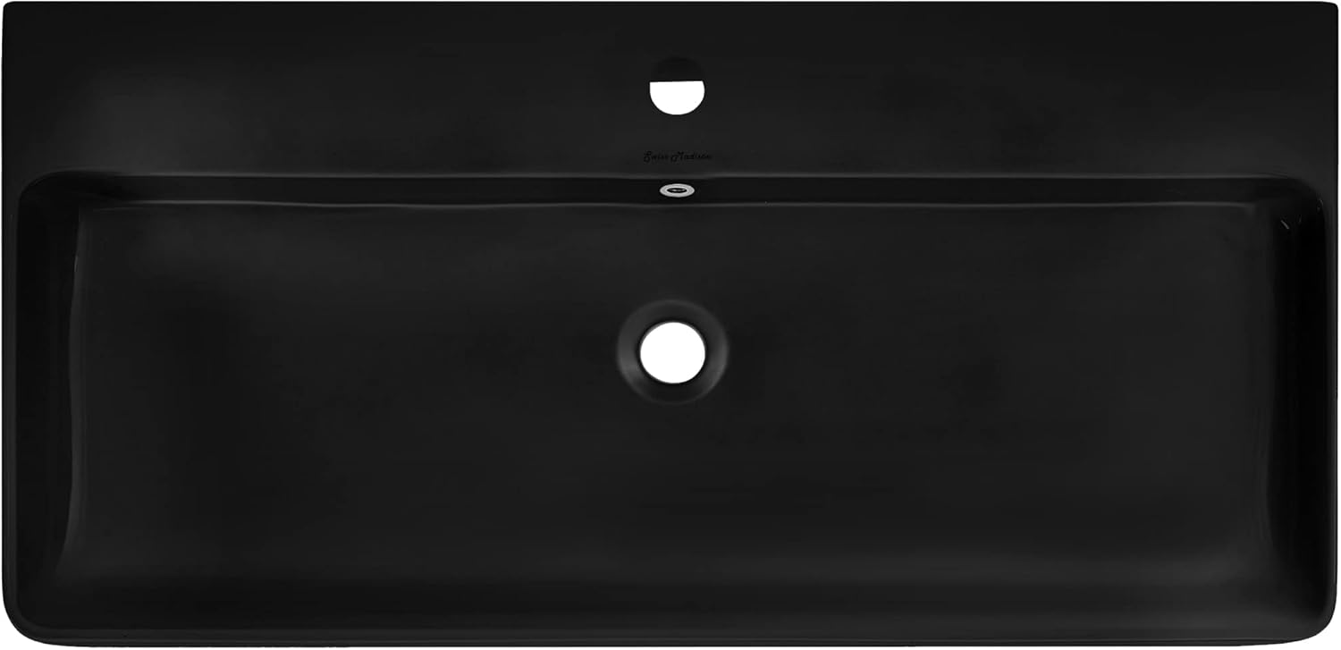 Carre 36" Ceramic Console Sink Matte Black Basin Brushed Gold Legs