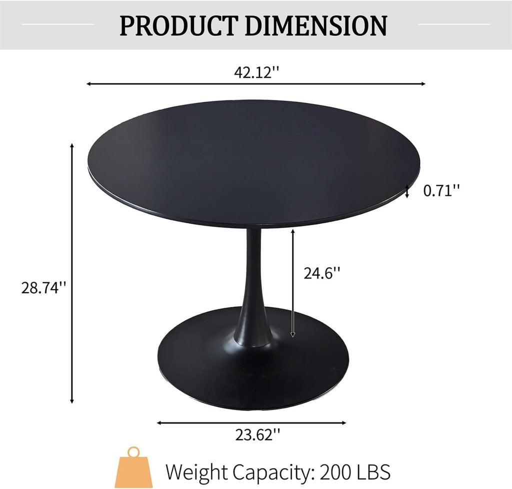 42 Inch Black Round Dining Table for 4-6 People,Mid-Century Black Tulip Table,Modern Kitchen Dining Table with MDF Table Top and Pedestal Base for Home and Kitchen