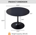 42 Inch Black Round Dining Table for 4-6 People,Mid-Century Black Tulip Table,Modern Kitchen Dining Table with MDF Table Top and Pedestal Base for Home and Kitchen