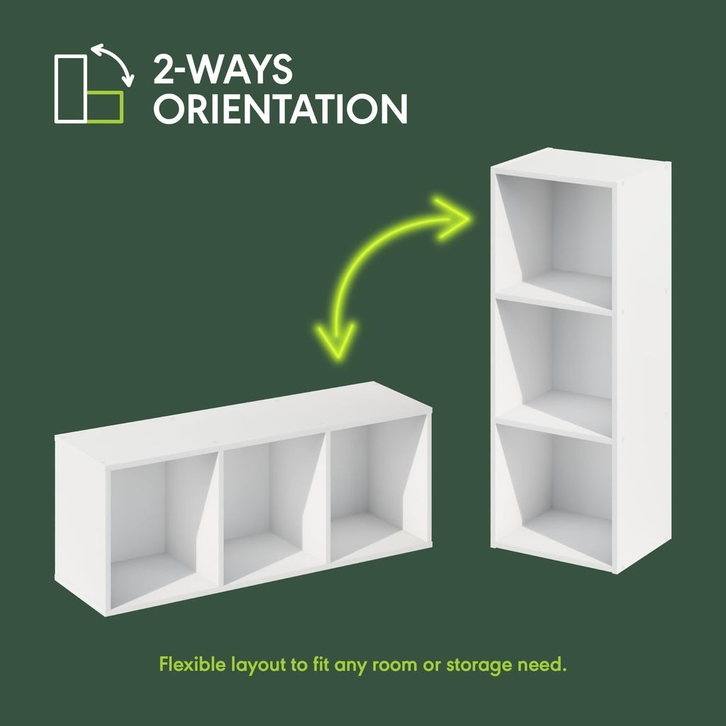 Furinno PASIR Book Shelf, 3-Cube Bookcase, Standing Bookshelf, Open Storage Shelf, Closed Back, Easy Assembly, 9.3 x 12 x 31.5 Inches, for Home Office, Living Room, Plain White