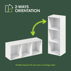 Furinno PASIR Book Shelf, 3-Cube Bookcase, Standing Bookshelf, Open Storage Shelf, Closed Back, Easy Assembly, 9.3 x 12 x 31.5 Inches, for Home Office, Living Room, Plain White