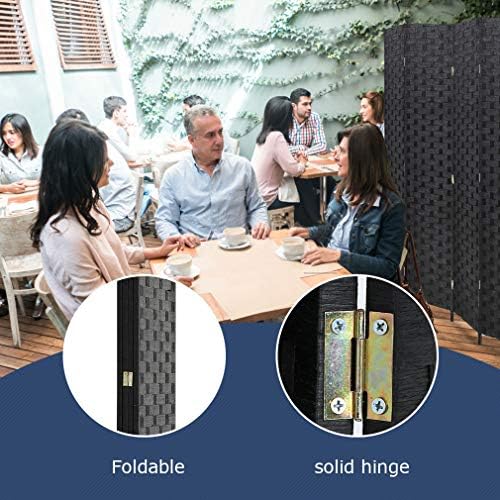 FDW Room Divider 6FT Wall Divider Wood Screen 4 Panels Wood Mesh Hand-Woven Design Room Screen Divider Indoor Folding Portable Partition Screen,Black