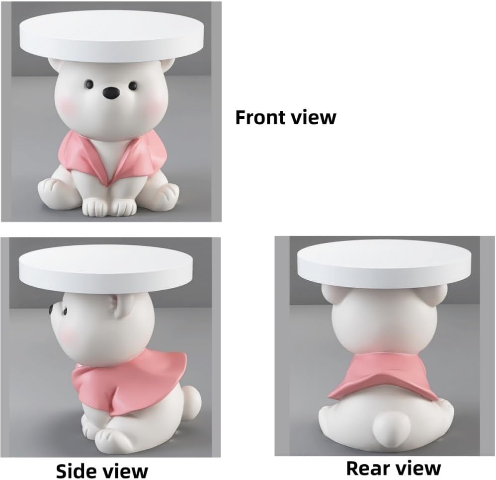 Resin Bear Statue Side Table, Modern and Simple Bear Ornaments, Small Cute Night Stand, Multifunctional Accent Table for Living Room, Bedroom(Brown)