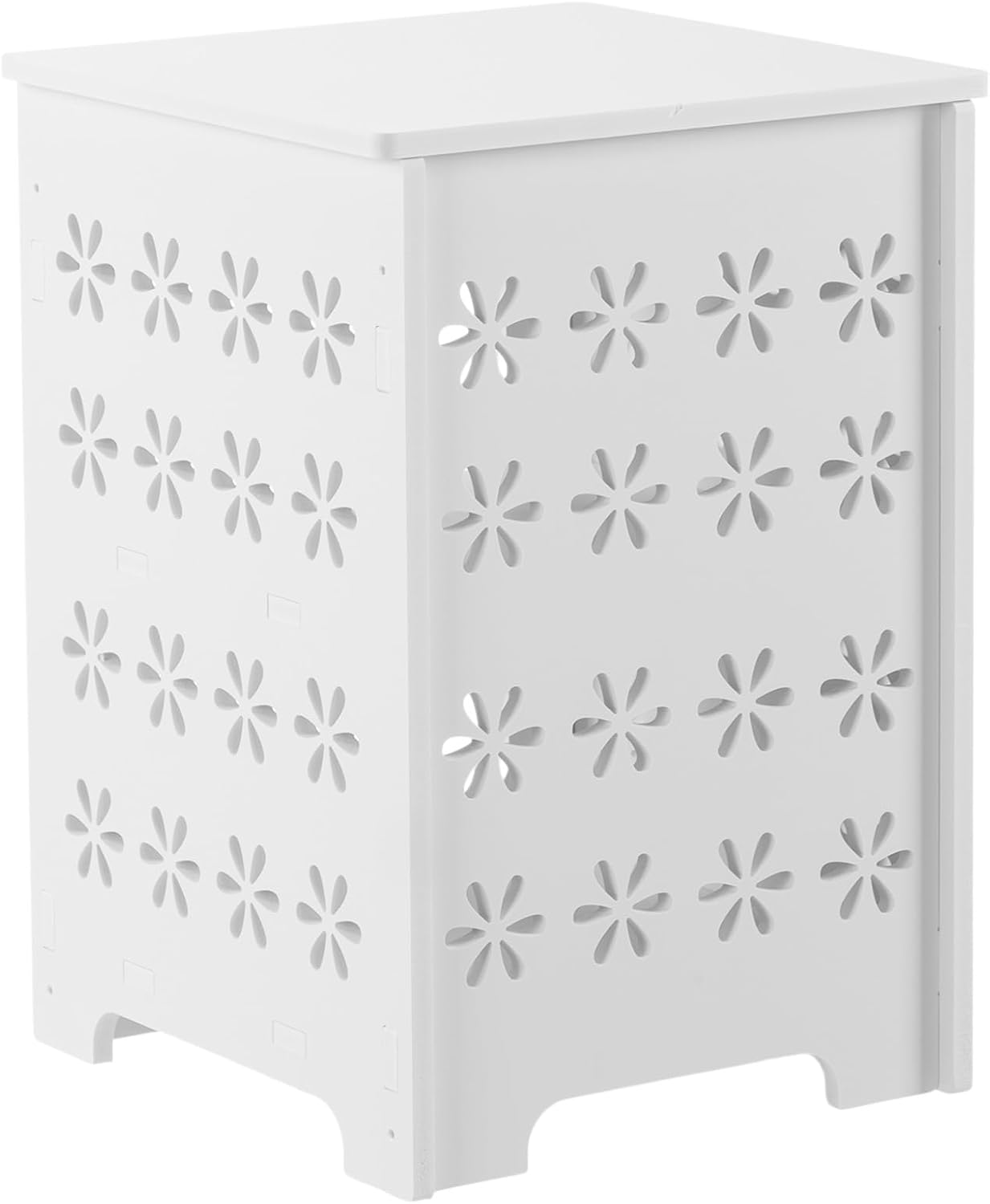 3 Tier End Table Nightstand White with Floral Design, Narrow Side Table with Storage Shelf, Small Bookshelf Bedside Table for Bedroom, Living Room, Office, Bathroom