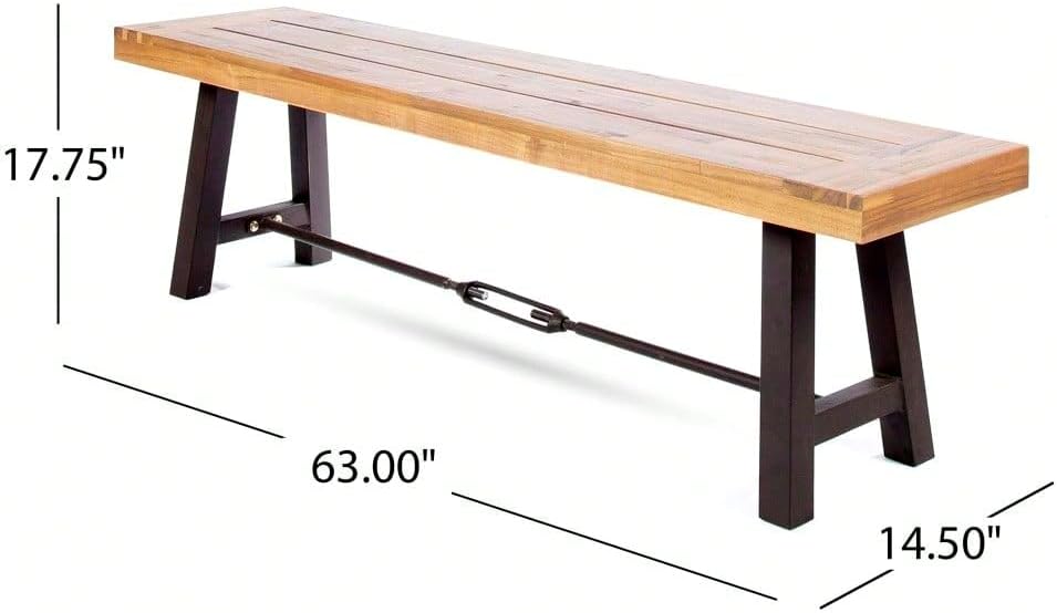 Acacia Wood Outdoor Dining Bench, Backless Patio Bench for Garden and Poolside