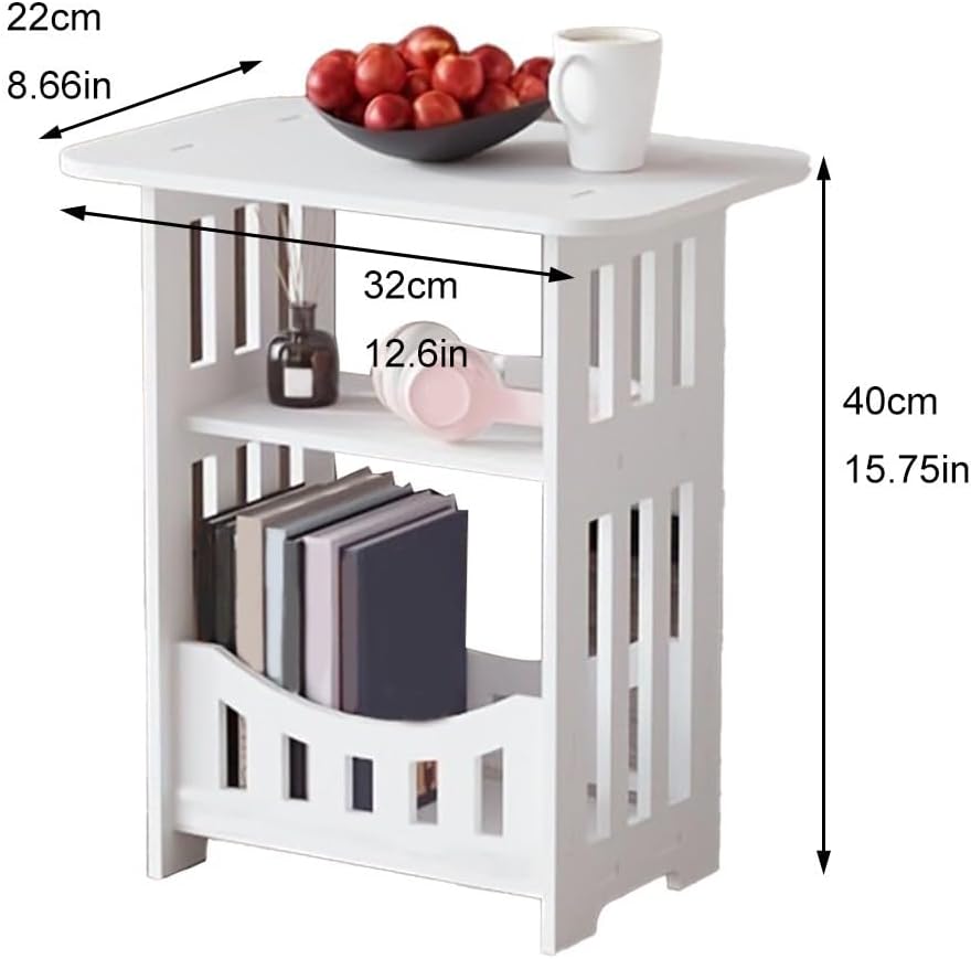 White 2-Tier Narrow End Table With Display Shelf, Compact Plastic Night Stand For Bedroom Living Room Bathroom, Easy Assembly Side Table(Double Levels)