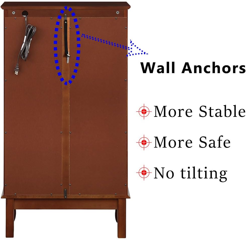 Anwick China Cabinet &Curio Cabinets with Glass Doors, Lighted Display Cabinet with Mirrored Back Panel, Tempered Glass and 3 Tiers Adjustable Shelves (Cherry)