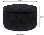 Joveco Round Storage Ottoman, Button Tufted Upholstered Ottoman with Removable Top, Storage Bench Coffee Table Footrest Stool for Living Room Bedroom Entryway (Black,M)