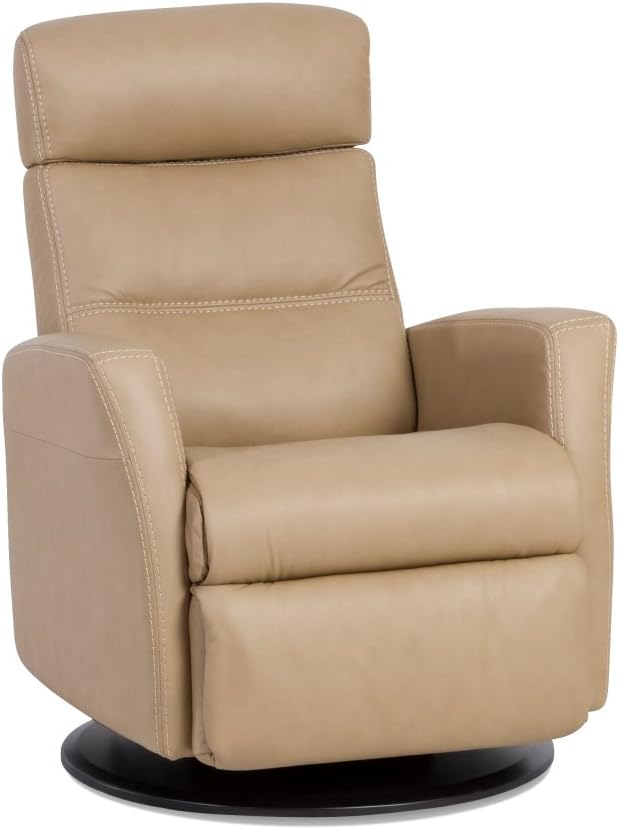 IMG Divani RG 225 Medium Glider Relaxer Rocking Recliner Swivel Chair - Trend Sand Leather Manual Recline - Adjustable Headres