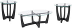 Round End Table with Clear Tempered Glass Top, Black Wood Base, 23.5 Inch, Contemporary Side Table for Living Room